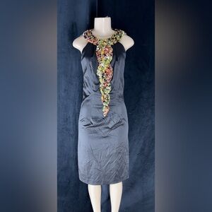 Chic Strapless Black Dress with Floral Accents